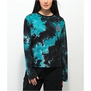 Santa Cruz White Cap Dot Teal Tie Dye Long Sleeve T-Shirt Small